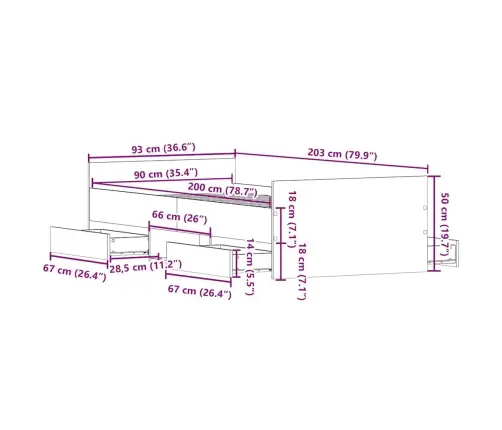 Lovos Rėmas Be Čiužinio, Artisano Ąžuolo, 90X200 Cm