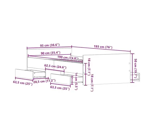 Voodiraam Ilma Madratsita, Käsitöötamm 90X190 cm Tehispuit
