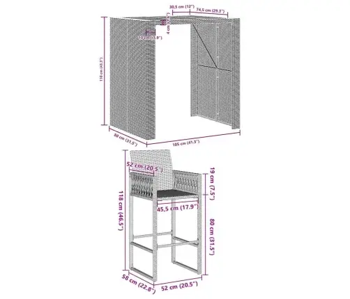 3-Osaline Aiatangide Komplekt Ilma Patjadeta Hall Polürotang