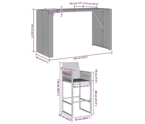 5 Dalių Sodo Baro Komplektas Be Pagalvėlių Juoda Polietileno