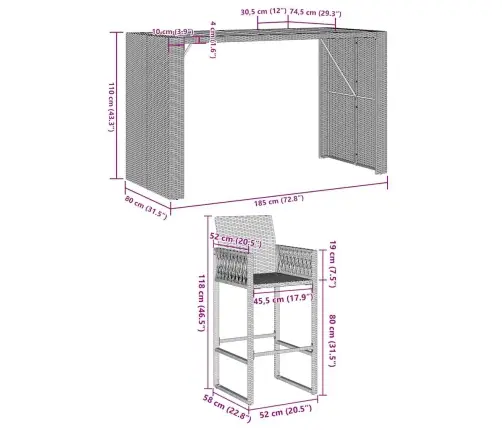 5-Daļīgs Dārza Mēbeļu Komplekts Bez Matračiem, Pe Rotangpalma Vidaxl