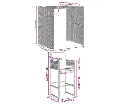 5-Osaline Aiatangide Komplekt Patjadega Hall Polürotangist