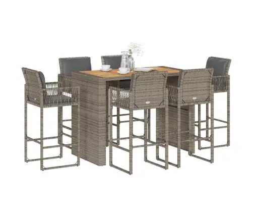 Sodo Komplektas Su Pagalvėlėmis, 7 Dalių, Pilkas, Poliratanas