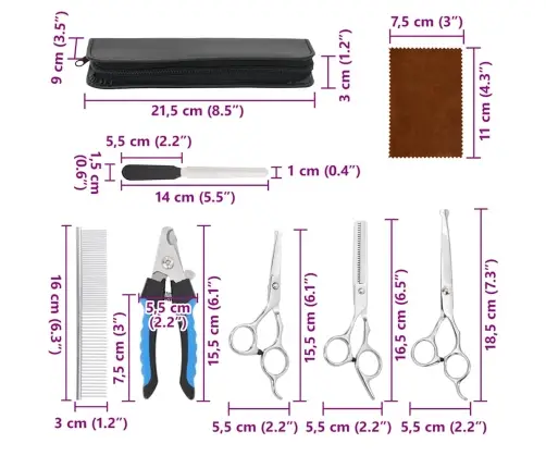 6 Gabalu Suņu Kopšanas Šķēru Komplekts No Nerūsējošā Tērauda Vidaxl