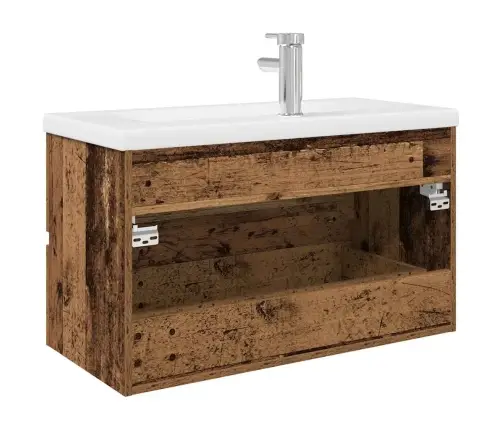 Izlietnes Skapis Ar Iebūvētu Izlietni Un Jaucējkrānu Veci Dēļi Vidaxl