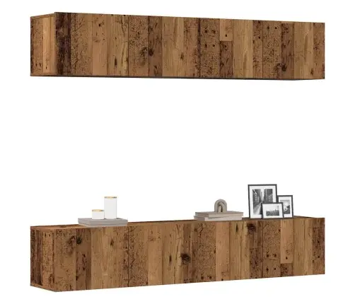 4-Daļīgs Tv Skapja Komplekts, Sienai Stiprināms, Veca Koka Vidaxl 4-Daļīgs Tv Skapja Komplekts, Sienai Stiprināms, Veca Koka Vidaxl