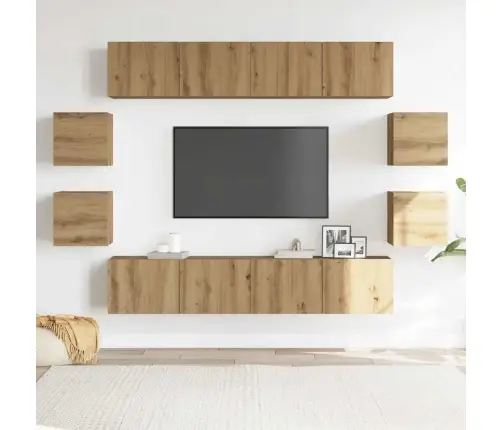 8 Gabalu Sienas Televizora Skapja Komplekts Artisan Oak Vidaxl