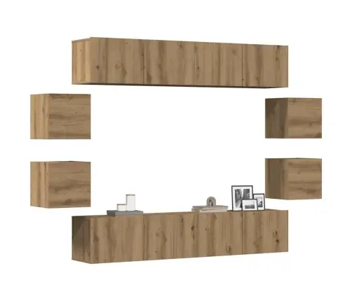 8 Gabalu Sienas Televizora Skapja Komplekts Artisan Oak Vidaxl