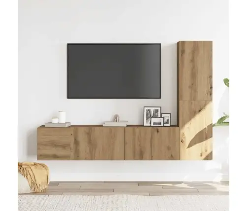 3 Dalių Sieninis Televizoriaus Spintelės Komplektas Artisan Oak