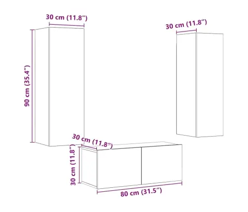 3-Osaline Seinale Paigaldatav Telerikapi Komplekt Vana Puit