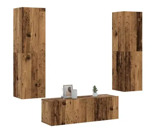 3-Daļīgs Tv Skapja Komplekts, Sienai Stiprināms, Veca Koka Vidaxl