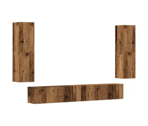 4-Daļīgs Tv Skapja Komplekts, Sienai Stiprināms, Veca Koka Vidaxl