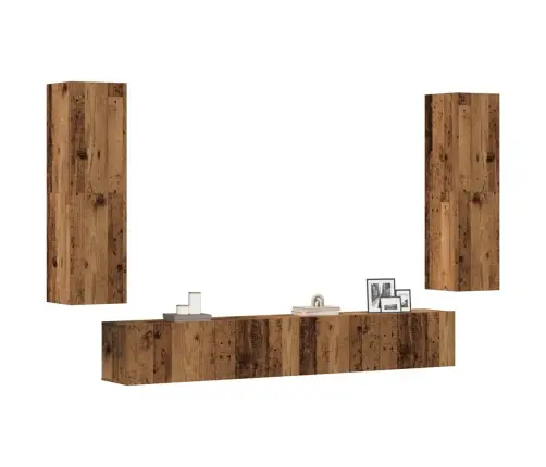 4-Daļīgs Tv Skapja Komplekts, Sienai Stiprināms, Veca Koka Vidaxl