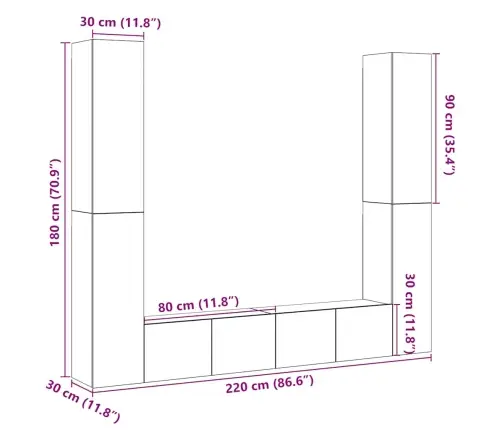 6 Dalių Sieninis Televizoriaus Spintelės Komplektas Artisan Oak 6 Dalių Sieninis Televizoriaus Spintelės Komplektas Artisan Oak
