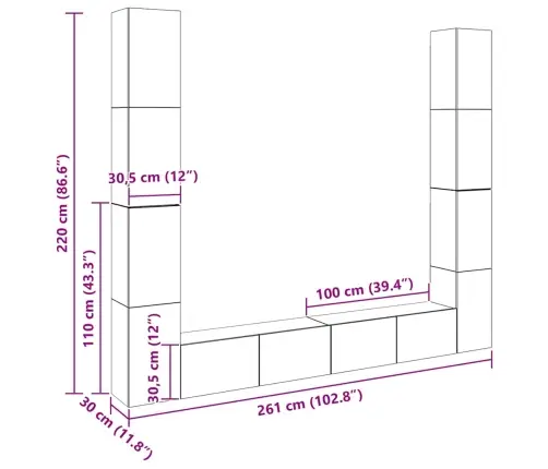 6-Osaline Seinale Paigaldatav Telerikapi Komplekt Vana Puit