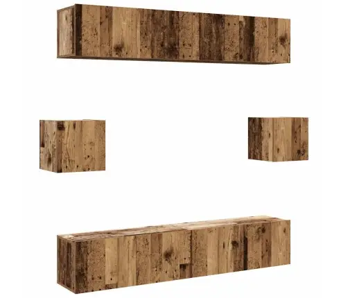 6-Daļīgs Tv Skapja Komplekts, Sienai Stiprināms, Veca Koka Vidaxl 6-Daļīgs Tv Skapja Komplekts, Sienai Stiprināms, Veca Koka Vidaxl