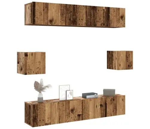 6-Daļīgs Tv Skapja Komplekts, Sienai Stiprināms, Veca Koka Vidaxl 6-Daļīgs Tv Skapja Komplekts, Sienai Stiprināms, Veca Koka Vidaxl