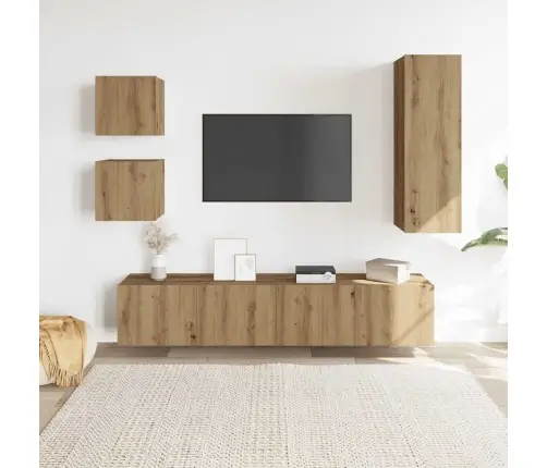 5Daļu Tv Skapja Komplekts Pie Sienas Stiprināms Amatnieka Ozola Vidaxl