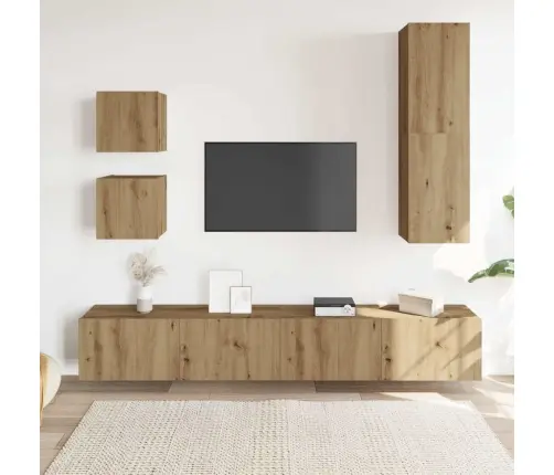 5Daļu Tv Skapja Komplekts Pie Sienas Stiprināms Amatnieka Ozola Vidaxl