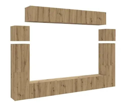 8 Dalių Sieninis Televizoriaus Spintelės Komplektas Artisan Oak