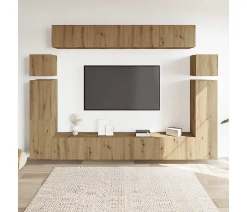 8 Dalių Sieninis Televizoriaus Spintelės Komplektas Artisan Oak