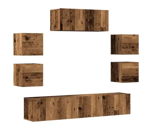 7-Daļīgs Tv Skapja Komplekts, Sienai Stiprināms, Veca Koka Vidaxl