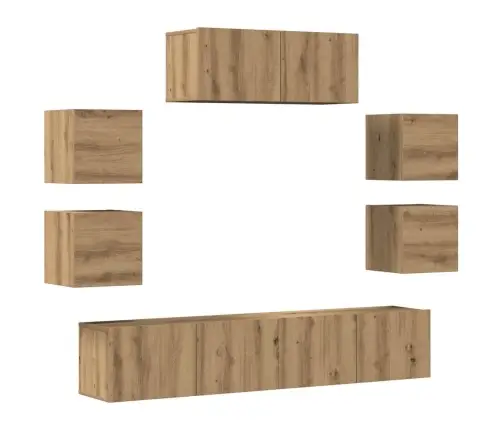 7Daļu Tv Skapja Komplekts Pie Sienas Stiprināms Amatnieka Ozola Vidaxl