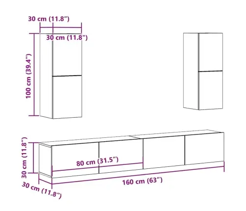 4-Daļīgs Tv Skapja Komplekts, Sienai Stiprināms, Veca Koka Vidaxl 4-Daļīgs Tv Skapja Komplekts, Sienai Stiprināms, Veca Koka Vidaxl