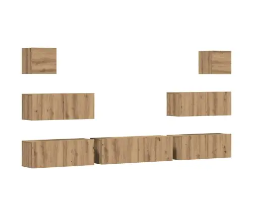 7Daļu Tv Skapja Komplekts Pie Sienas Stiprināms Amatnieka Ozola Vidaxl