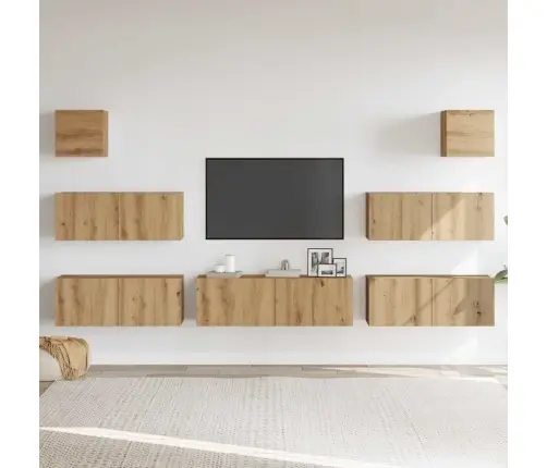 7Daļu Tv Skapja Komplekts Pie Sienas Stiprināms Amatnieka Ozola Vidaxl