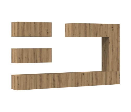 7 Dalių Sieninis Televizoriaus Spintelės Komplektas Artisan Oak