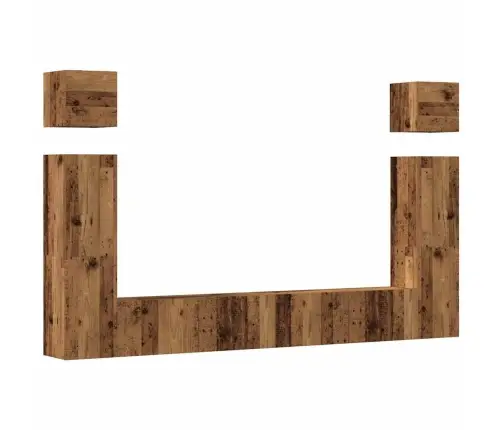 6-Daļīgs Tv Skapja Komplekts, Sienai Stiprināms, Veca Koka Vidaxl