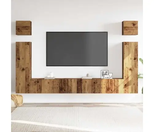 6-Daļīgs Tv Skapja Komplekts, Sienai Stiprināms, Veca Koka Vidaxl