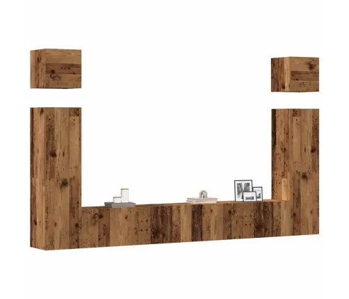 6-Daļīgs Tv Skapja Komplekts, Sienai Stiprināms, Veca Koka Vidaxl