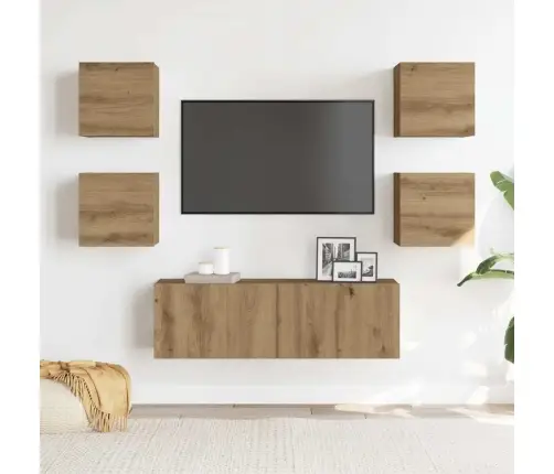 5Daļu Tv Skapja Komplekts Pie Sienas Stiprināms Amatnieka Ozola Vidaxl