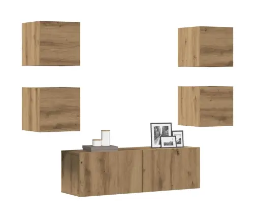 5Daļu Tv Skapja Komplekts Pie Sienas Stiprināms Amatnieka Ozola Vidaxl