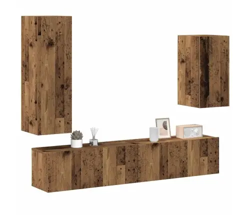 4-Daļīgs Tv Skapja Komplekts, Sienai Stiprināms, Veca Koka Vidaxl 4-Daļīgs Tv Skapja Komplekts, Sienai Stiprināms, Veca Koka Vidaxl