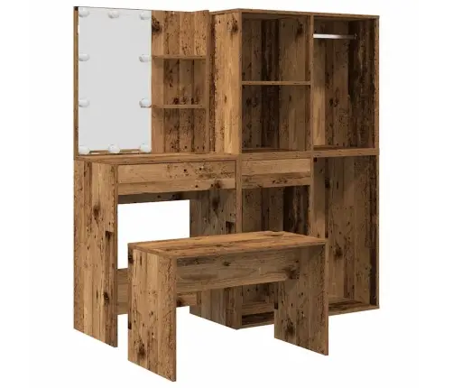 Tualetes Galda Komplekts Ar Led Old Wood Engineered Wood Vidaxl