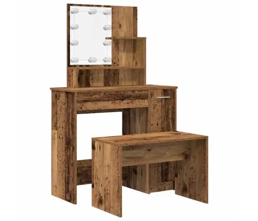 Tualetes Galda Komplekts Ar Led Old Wood Engineered Wood Vidaxl