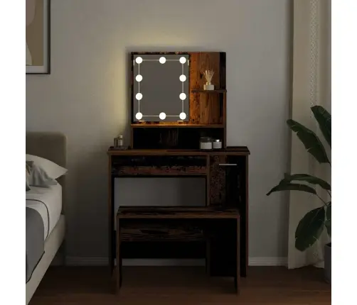 Tualetes Galda Komplekts Ar Led Old Wood Engineered Wood Vidaxl