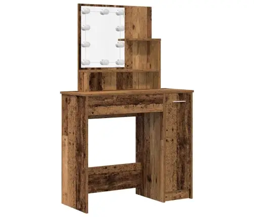 Tualetes Galda Komplekts Ar Led Old Wood Engineered Wood Vidaxl