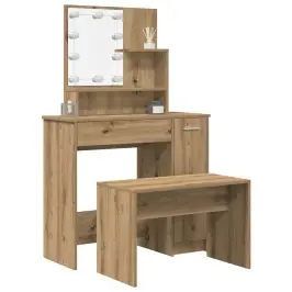 Tualetes Galda Komplekts Ar Led Old Wood Engineered Wood Vidaxl