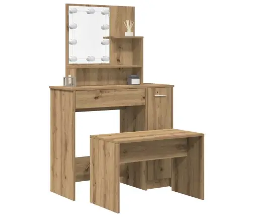 Tualetes Galda Komplekts Ar Led Old Wood Engineered Wood Vidaxl