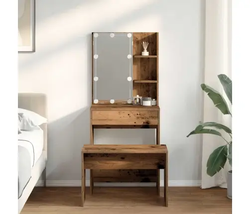 Tualetes Galda Komplekts Ar Led Old Wood Engineered Wood Vidaxl