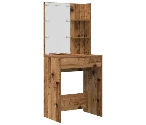 Tualetes Galda Komplekts Ar Led Old Wood Engineered Wood Vidaxl