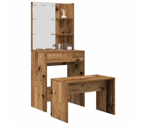 Tualetes Galda Komplekts Ar Led Old Wood Engineered Wood Vidaxl