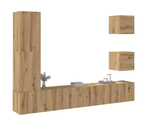 5Daļu Tv Skapja Komplekts Pie Sienas Stiprināms Amatnieka Ozola Vidaxl