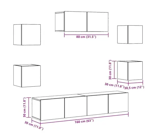 7Daļu Tv Skapja Komplekts Pie Sienas Stiprināms Amatnieka Ozola Vidaxl