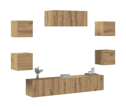 7Daļu Tv Skapja Komplekts Pie Sienas Stiprināms Amatnieka Ozola Vidaxl