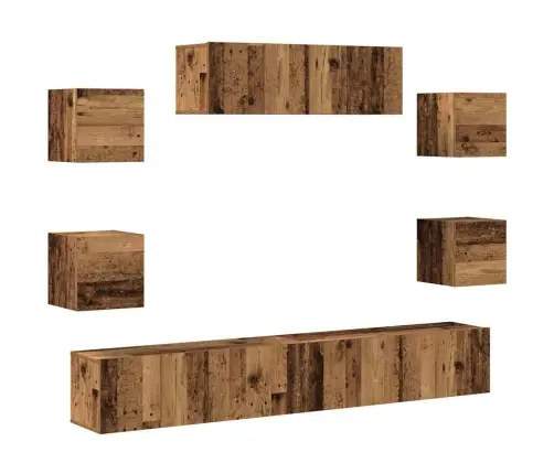 7-Daļīgs Tv Skapja Komplekts, Sienai Stiprināms, Veca Koka Vidaxl